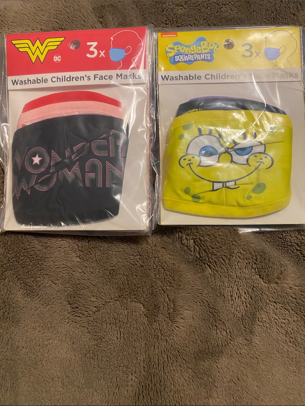 Wonder Woman(3) & SpongeBob Kids(3)  Washable Face Masks NWT